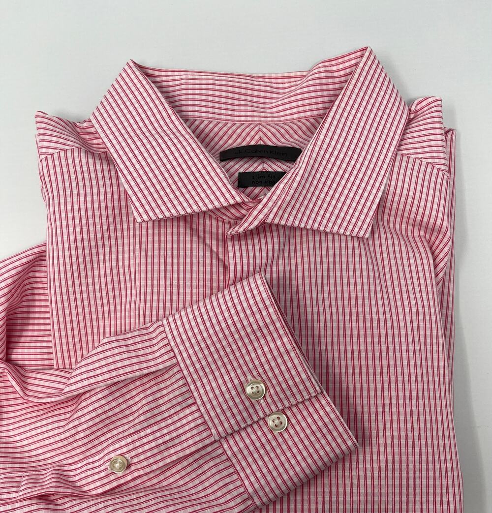 ck Calvin Klein Slim Fit Non-Iron Size Tall 171/2, 36/37 Pre-Owned